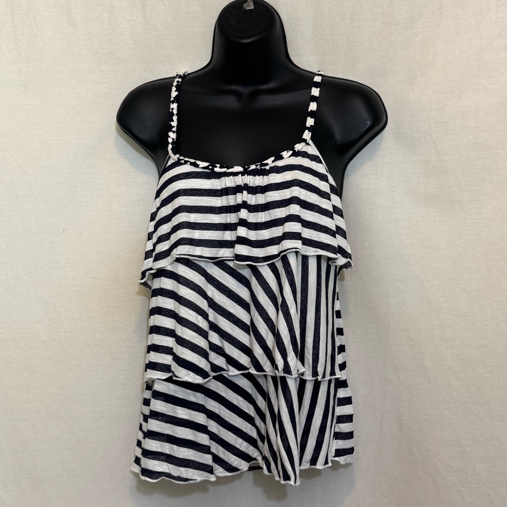 A-87 Mauve Black & White Stripe Racer Lace Back Tank Top‎ Size L